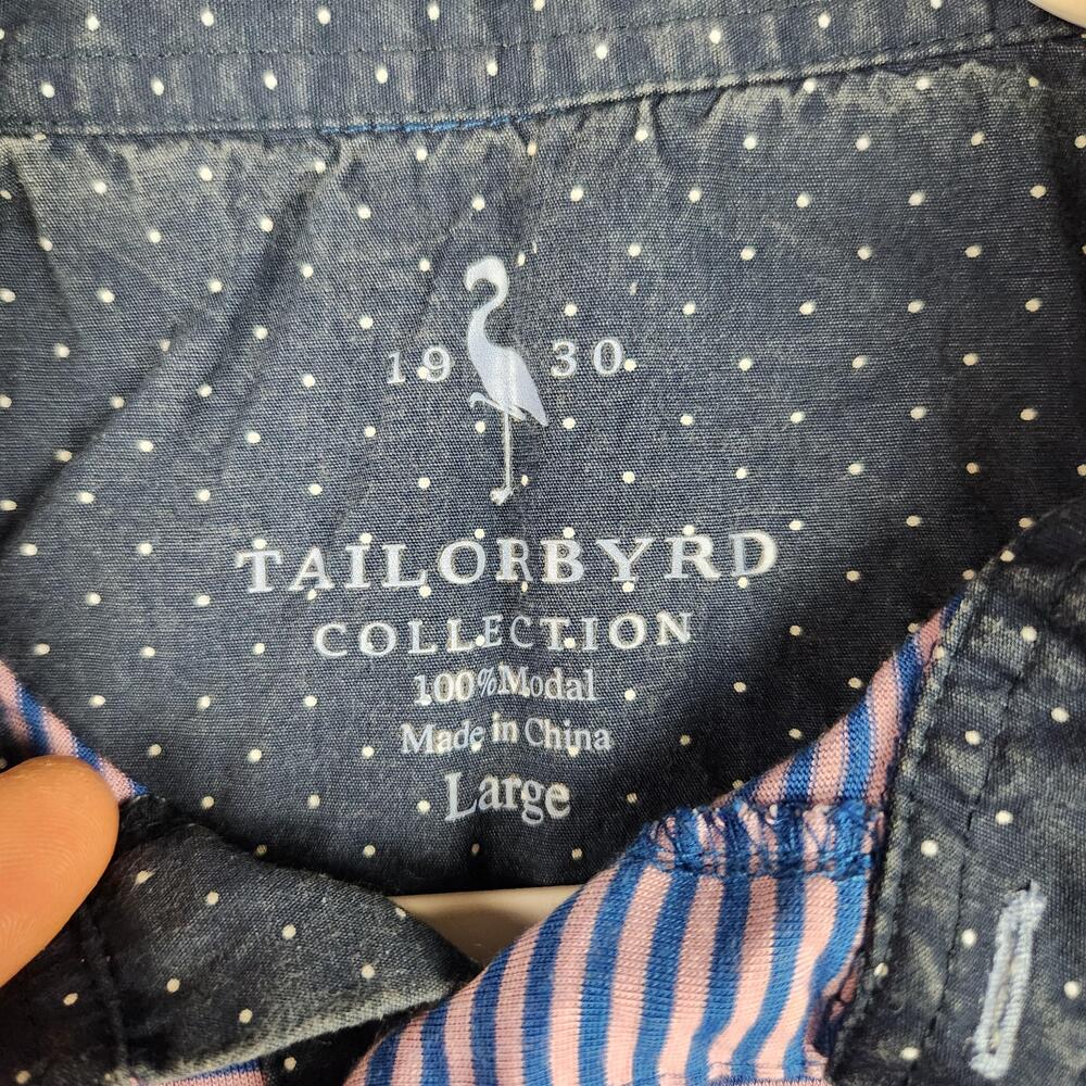 Tailorbyrd Polo Shirt Mens Large Pink Blue Stripe Flamingo Golf Modal Casual